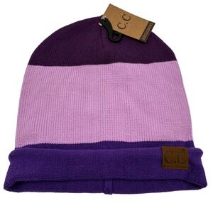 CC Exclusives Beanie Eggplant Purple Lavender Colorblock Knit‎ Winter Hat NEW